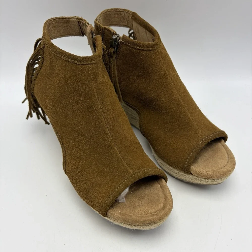 Wedge Espadrille Sandals Women 8 Blaire Brown Suede Leather Fringe Festival Boho